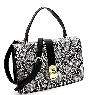 2-Way Snake Print Turn-Lock Accent Satchel