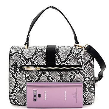 2-Way Snake Print Turn-Lock Accent Satchel