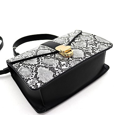 2-Way Snake Print Turn-Lock Accent Satchel