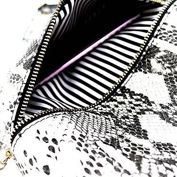 Snake Print Multi-Color Tassel Zipper Accent Crossbody Messenger