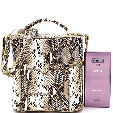 TASSEL ACCENT SNAKE PRINT SATCHEL
