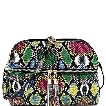 Snake Print Multi-Color Compartment Cross Body Messenger