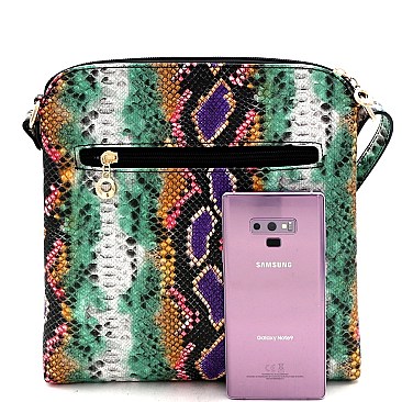 Snake Print Multi-Color Tassel Zipper Accent Crossbody Messenger