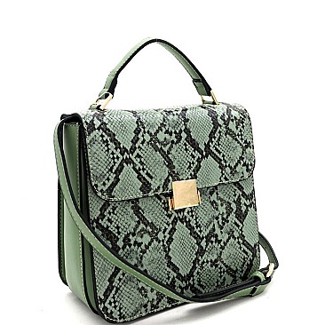 Medium Snake Print 3-Compartment Pinch-Lock Satchel
