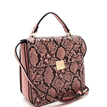 Medium Snake Print 3-Compartment Pinch-Lock Satchel
