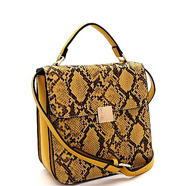 Medium Snake Print 3-Compartment Pinch-Lock Satchel