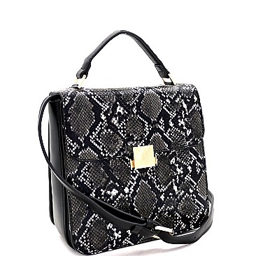 Medium Snake Print 3-Compartment Pinch-Lock Satchel