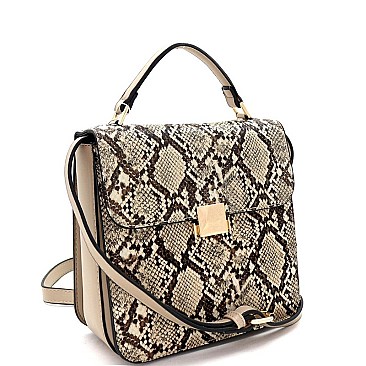 Medium Snake Print 3-Compartment Pinch-Lock Satchel