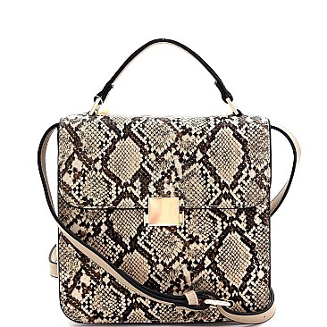 Medium Snake Print 3-Compartment Pinch-Lock Satchel