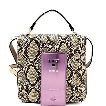 Medium Snake Print 3-Compartment Pinch-Lock Satchel