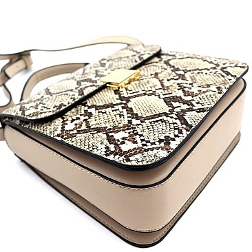 Medium Snake Print 3-Compartment Pinch-Lock Satchel