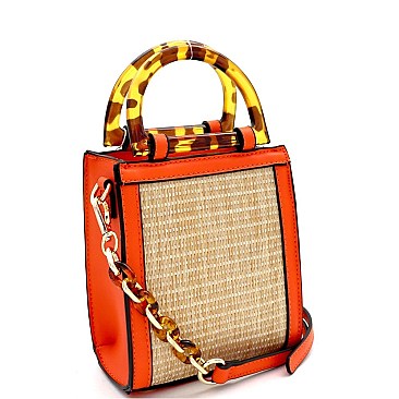 2-Way Resin Handle Accent Straw Small Satchel