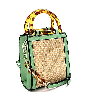 2-Way Resin Handle Accent Straw Small Satchel
