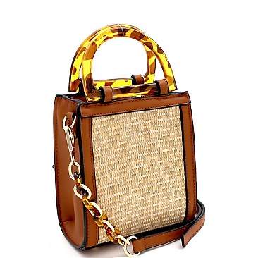 2-Way Resin Handle Accent Straw Small Satchel