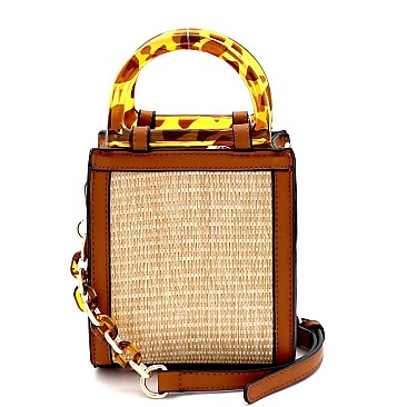2-Way Resin Handle Accent Straw Small Satchel