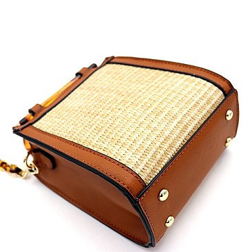 2-Way Resin Handle Accent Straw Small Satchel