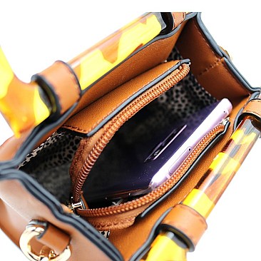 2-Way Resin Handle Accent Straw Small Satchel