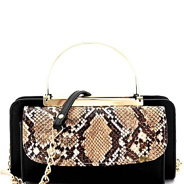 METAL HANDLE SNAKE PRINT CELLPHONE CROSS BODY ORGANIZER