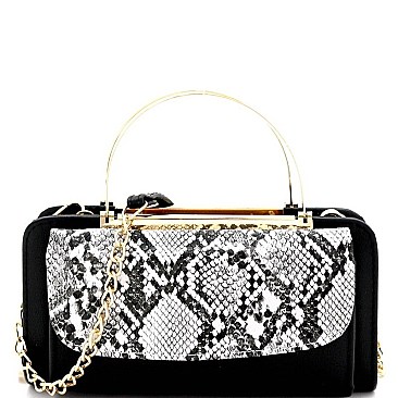 METAL HANDLE SNAKE PRINT CELLPHONE CROSS BODY ORGANIZER