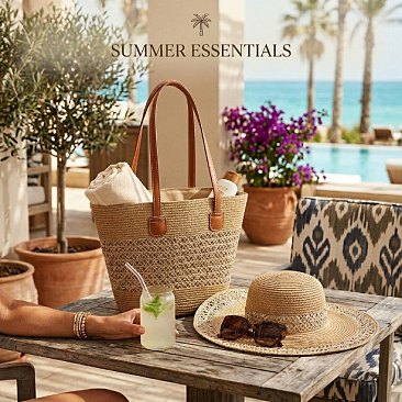 Straw Woven Tote Bag with Matching Hat