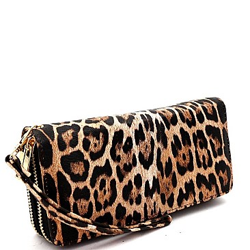 DOUBLE ZIP-AROUND LEOPARD PRINT WALLET