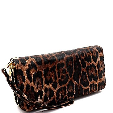 DOUBLE ZIP-AROUND LEOPARD PRINT WALLET