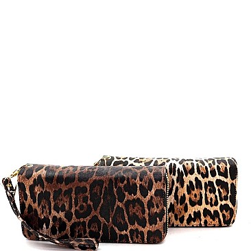 DOUBLE ZIP-AROUND LEOPARD PRINT WALLET