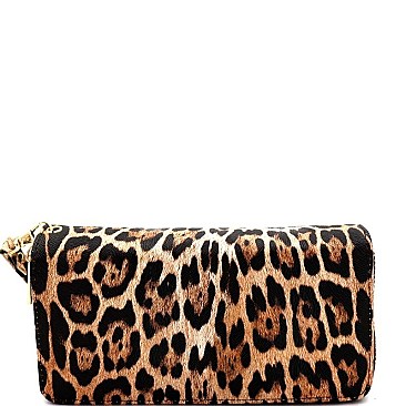 DOUBLE ZIP-AROUND LEOPARD PRINT WALLET