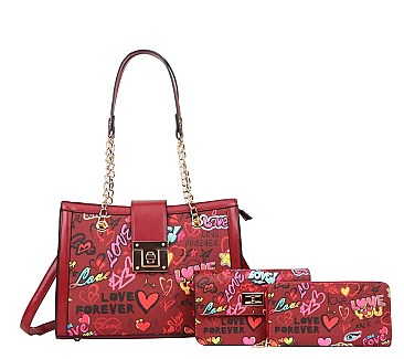 3 in 1 Graffiti HEART - LOVE Print Shoulder Set