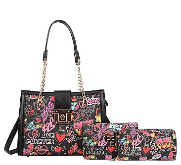 3 in 1 Graffiti HEART - LOVE Print Shoulder Set