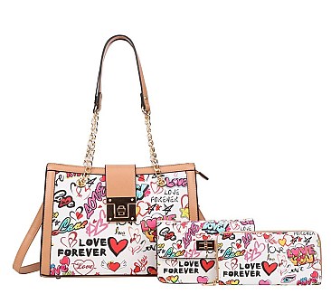 3 in 1 Graffiti HEART - LOVE Print Shoulder Set