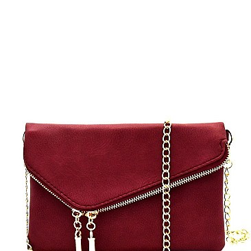 Handhold Flap Double Zipper Clutch