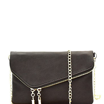 Handhold Flap Double Zipper Clutch