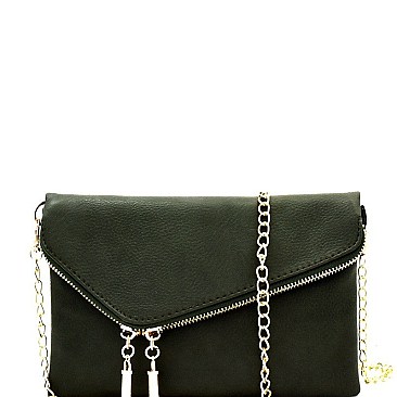 Handhold Flap Double Zipper Clutch