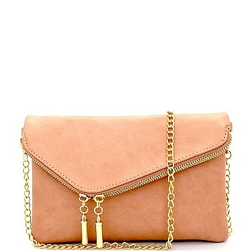 Handhold Flap Double Zipper Clutch