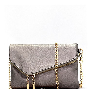 Handhold Flap Double Zipper Clutch