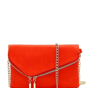 Handhold Flap Double Zipper Clutch