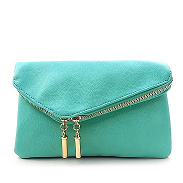 Handhold Flap Double Zipper Clutch