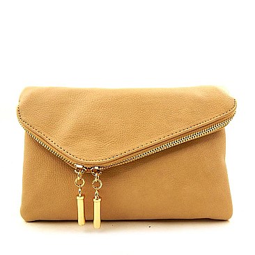 Handhold Flap Double Zipper Clutch