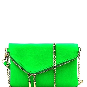 Handhold Flap Double Zipper Clutch