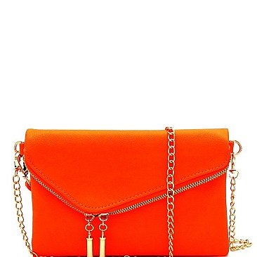 Handhold Flap Double Zipper Clutch