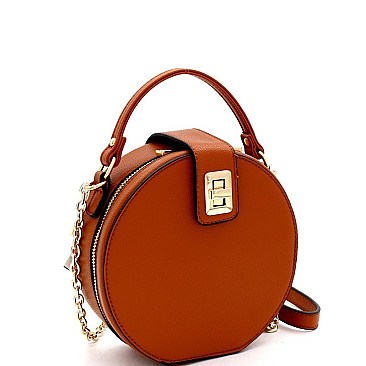 Round Turn-Lock Accent Cross Body Shoulder Bag