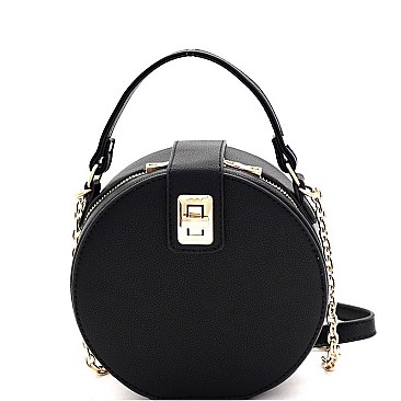 Round Turn-Lock Accent Cross Body Shoulder Bag