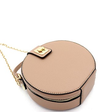 Round Turn-Lock Accent Cross Body Shoulder Bag