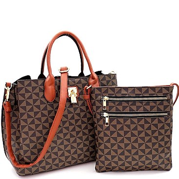 Monogram Padlock Satchel Crossbody 2Pc SET