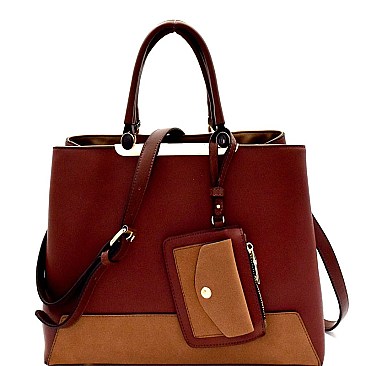 Color Block Mixed-Material Satchel with Coin Purse MH-YS7134