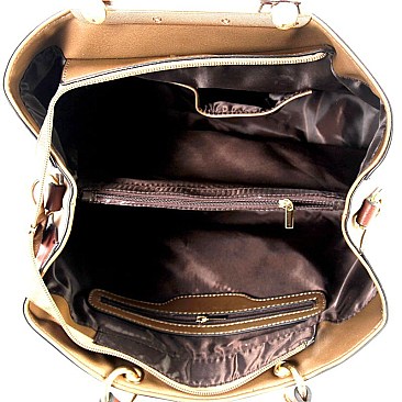 Color Block Mixed-Material Satchel with Coin Purse MH-YS7134