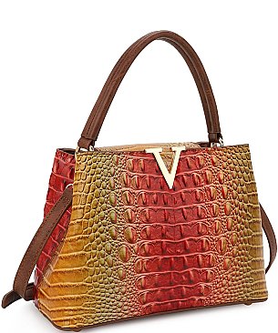 Crocodile Tie-dyed Satchel Gold V Accent
