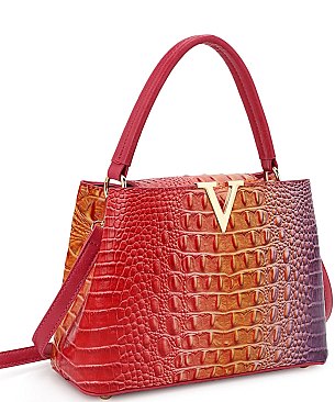 Crocodile Tie-dyed Satchel Gold V Accent