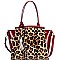 2-Way Leopard Print 2 in 1 Patent Wing Satchel Wristlet SET
